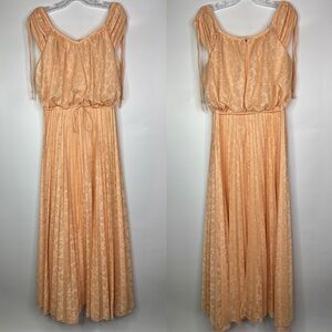 Vintage Union Made Peach Floral Boutique Maxi Dress Size 17/18 (19x58) 70s